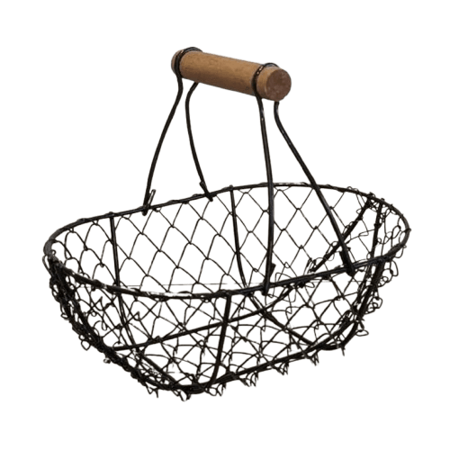 IRON BASKET WITH WOODEN HANDLE (BLACK)